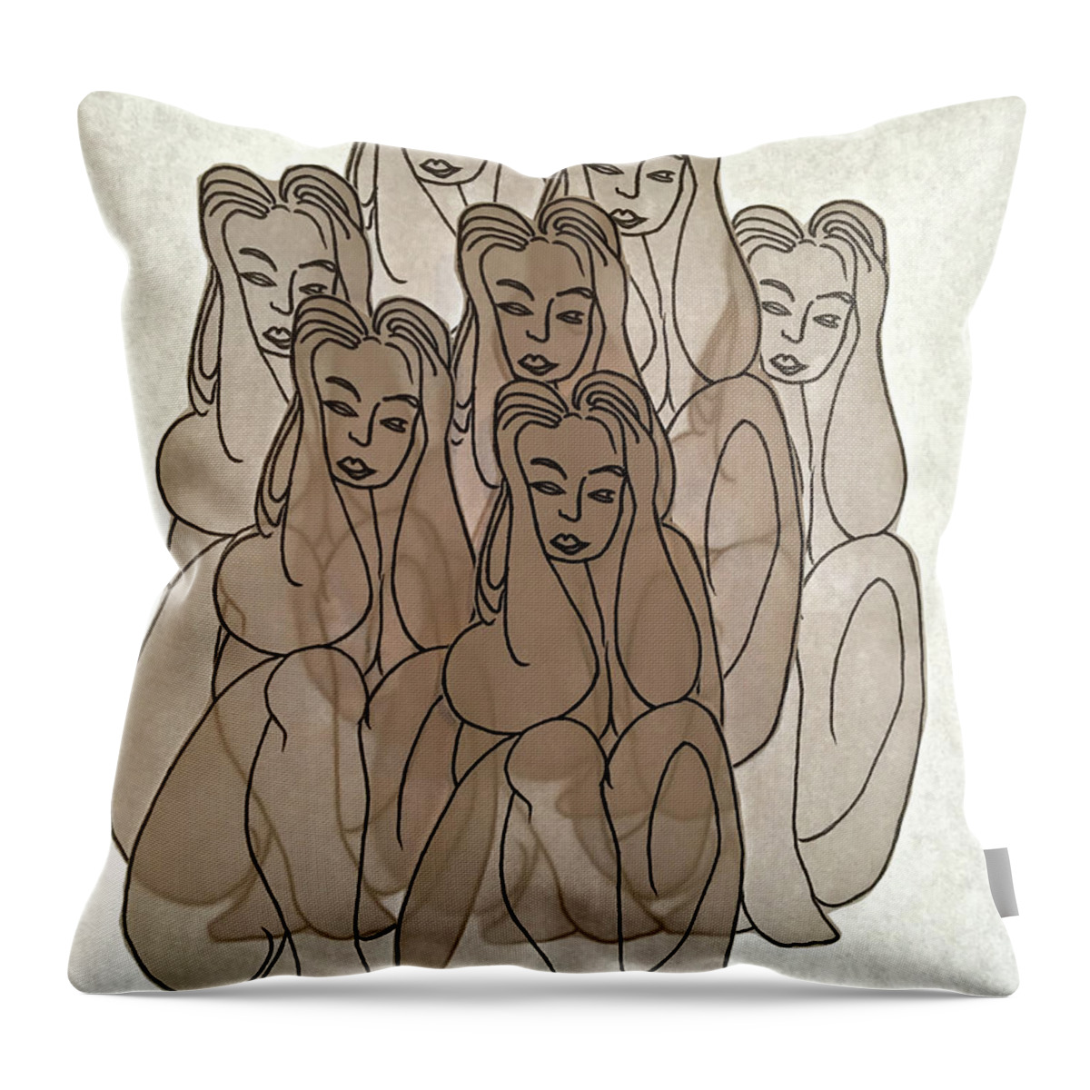 Sketch Throw Pillow featuring the drawing Seven Deadly Sins Study by Marwan George Khoury