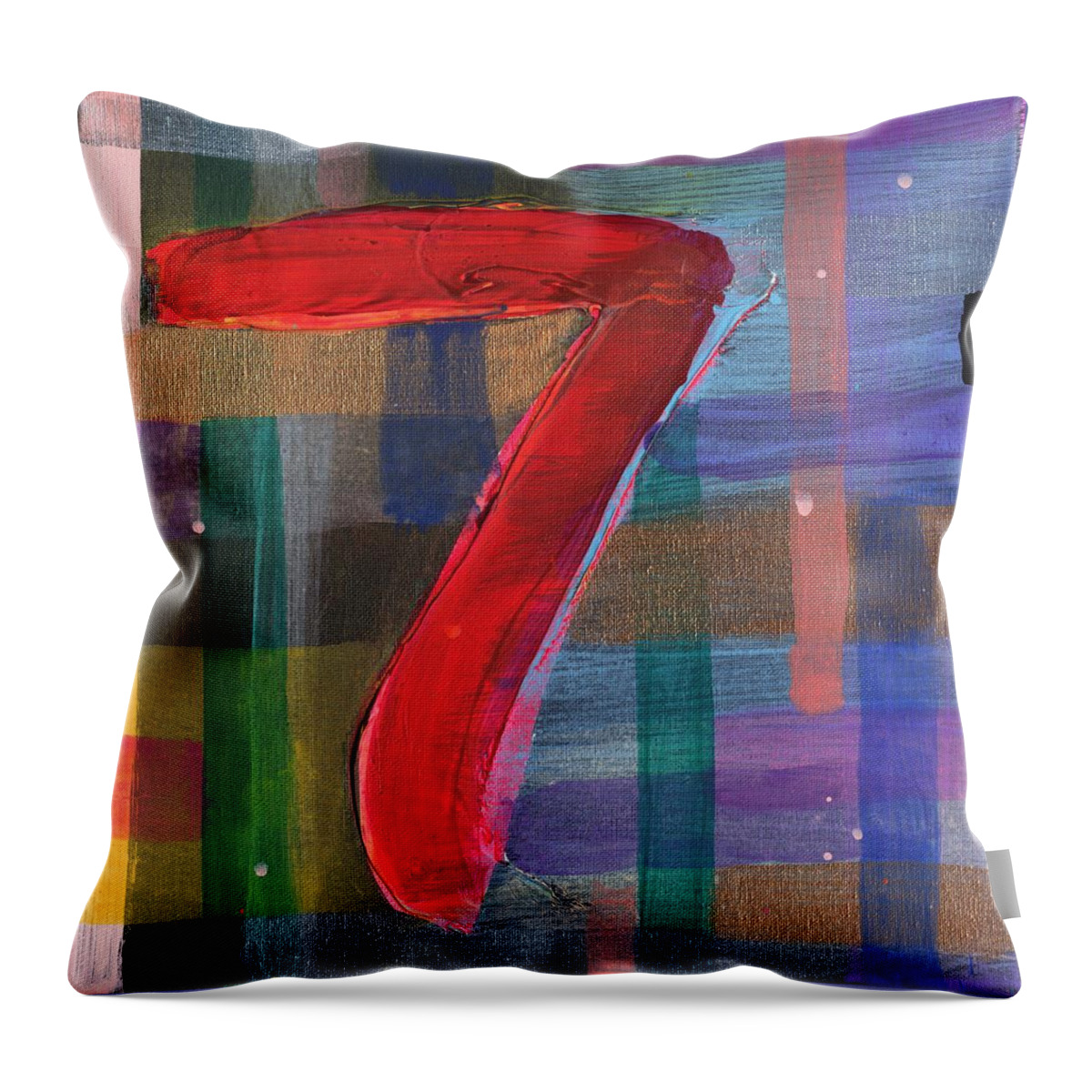 Seven Throw Pillow featuring the painting Seven of Plaid by Phil Strang