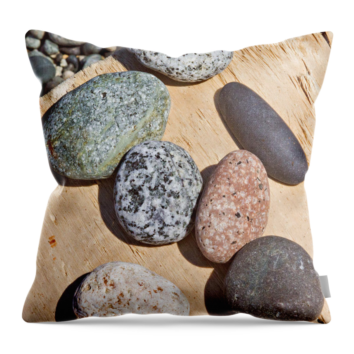 Stones Throw Pillow featuring the photograph Seven Stones on a Log by Peter J Sucy