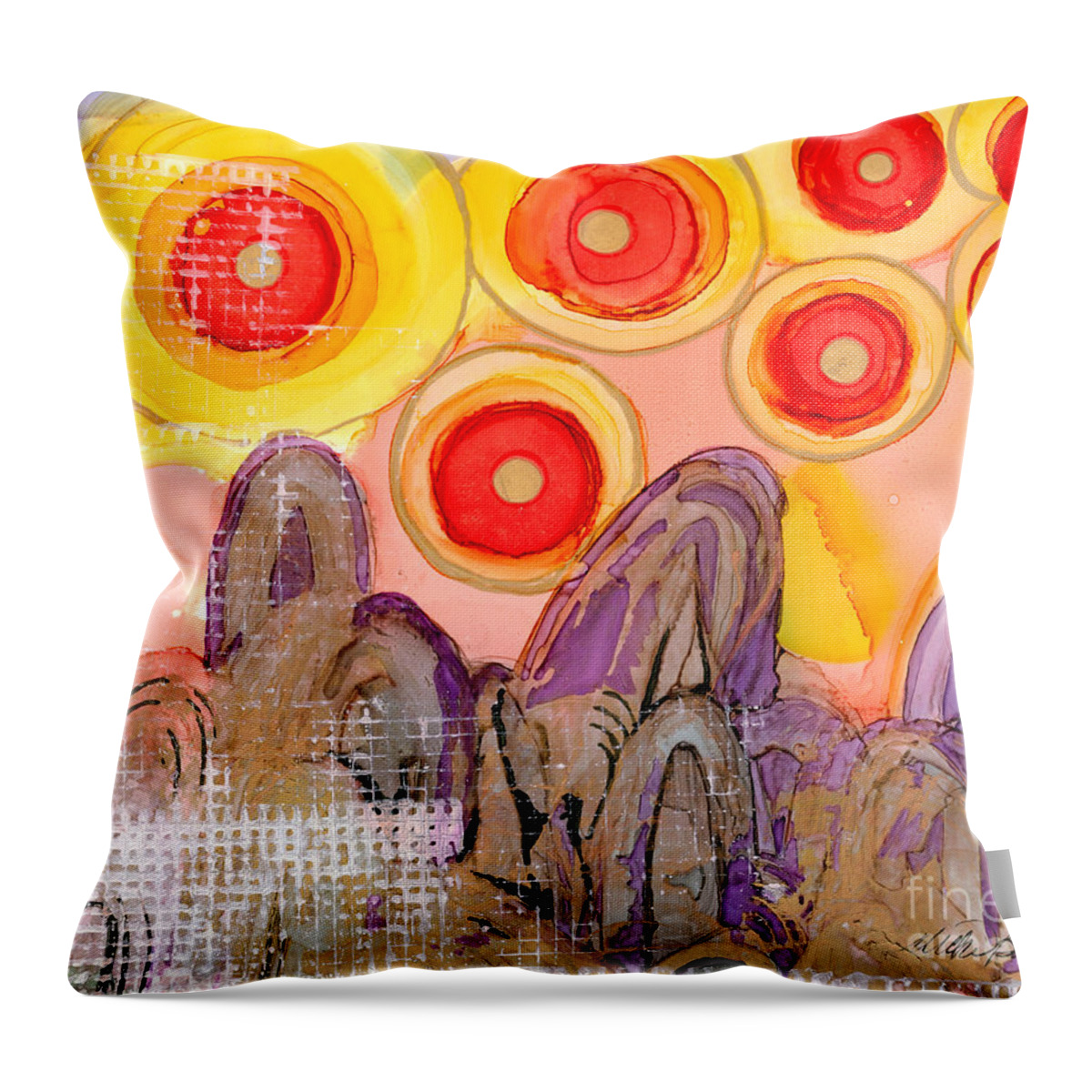 Abstract Throw Pillow featuring the painting Seven Suns by Vicki Baun Barry