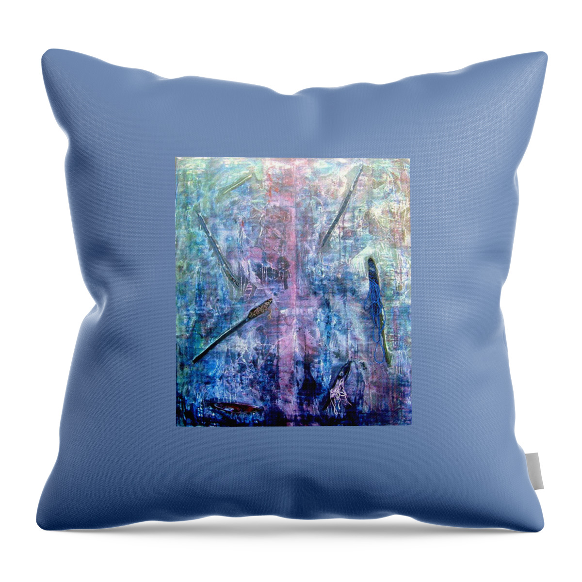 Abstract Throw Pillow featuring the painting Seven Zippers by Nancy Mueller