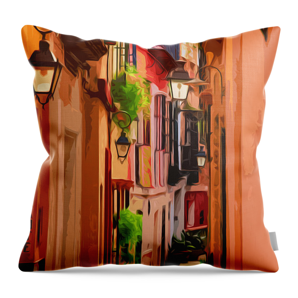 Sevilla Throw Pillow featuring the painting Seville, Colorful Spain by AM FineArtPrints