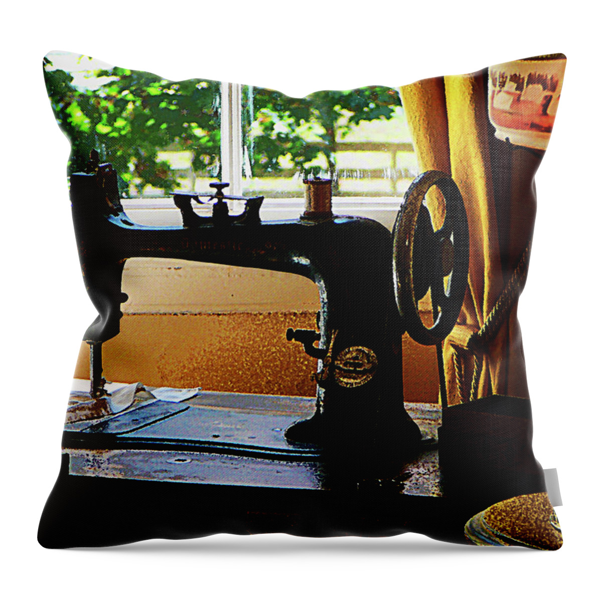 Sewing Machine Throw Pillow featuring the photograph Sewing Machine and Lamp by Susan Savad
