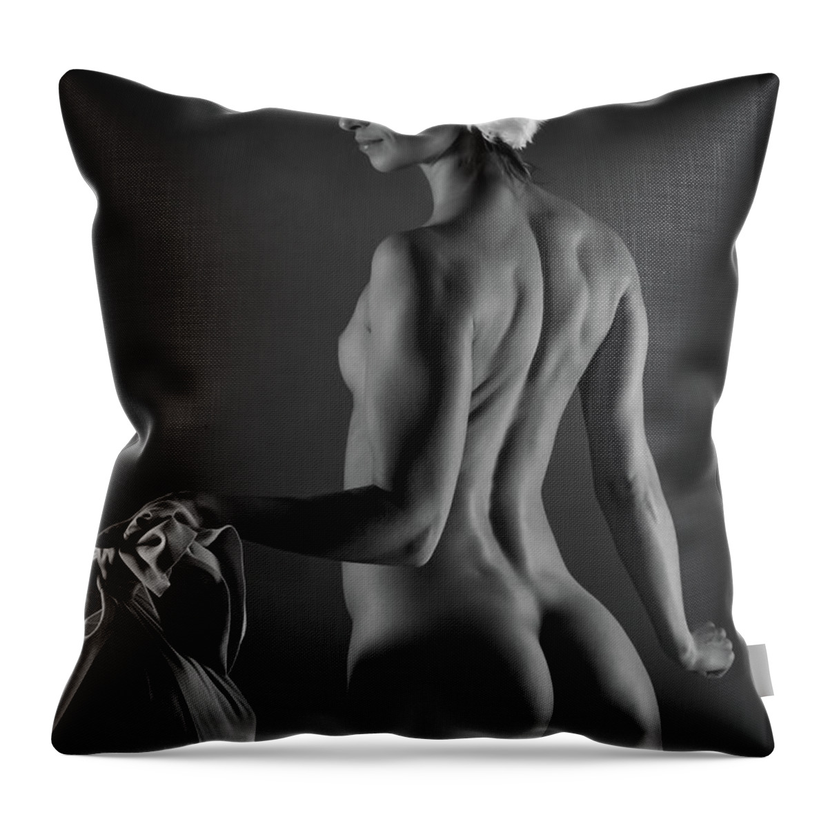 Monochromatic Nude Throw Pillow featuring the photograph Sexy Santa by Blue Muse Fine Art