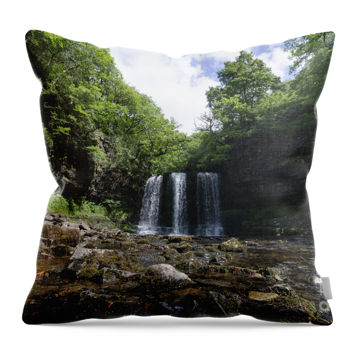 Waterfall Throw Pillow featuring the photograph Sgwyd yr Eira Waterfall 1 by Steev Stamford