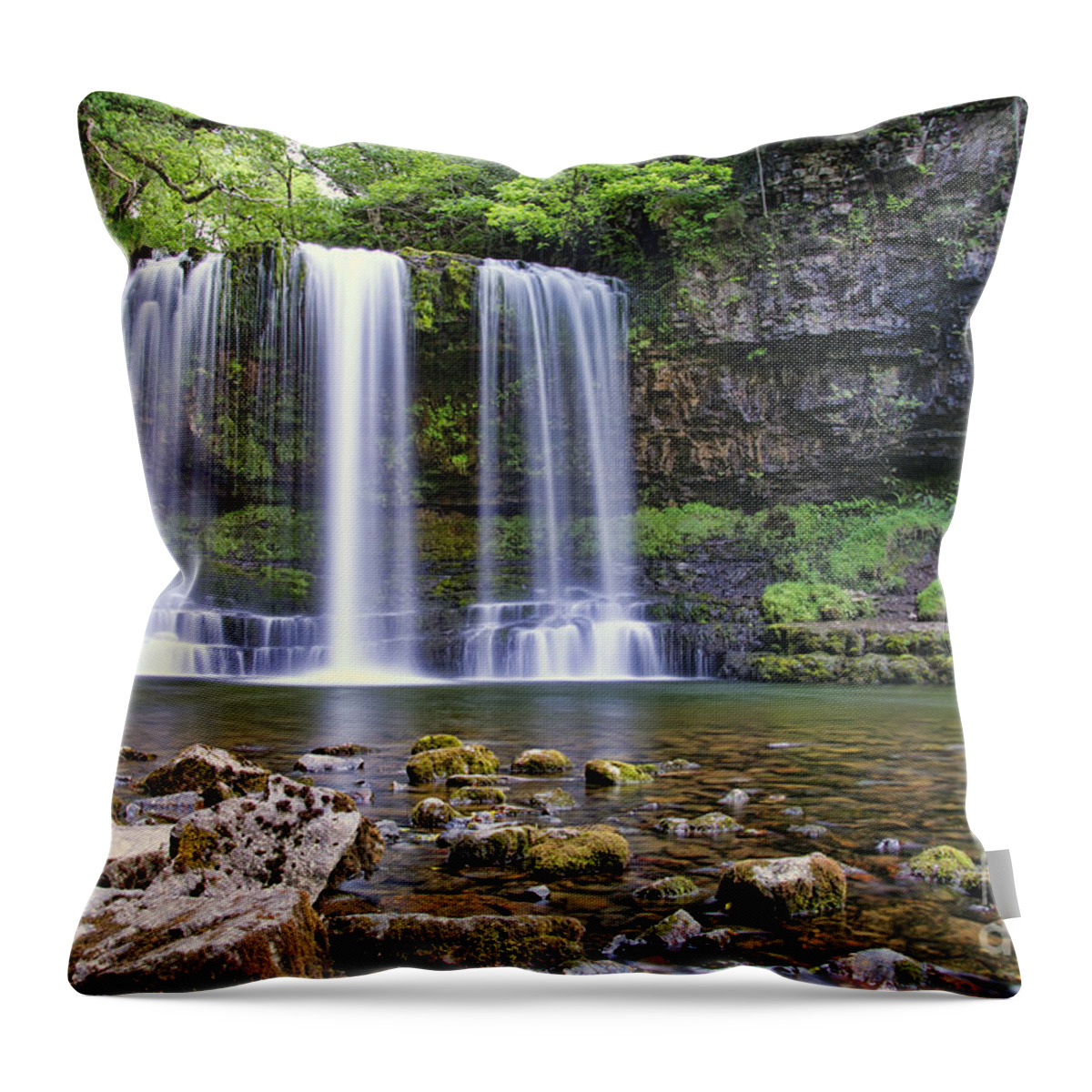 Waterfall Throw Pillow featuring the photograph Sgwyd yr Eira Waterfall 3 by Steev Stamford