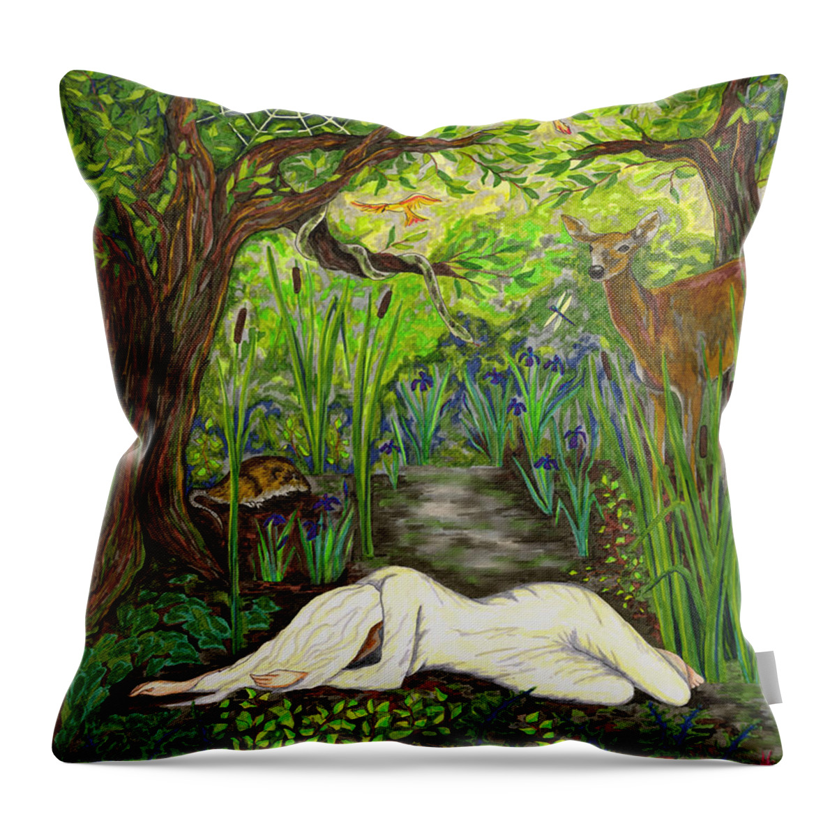 Birds Throw Pillow featuring the drawing Shade Falls by FT McKinstry