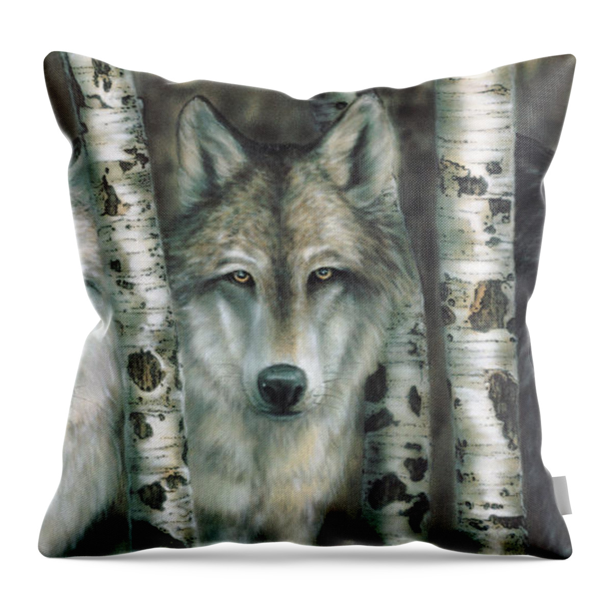 Wolves Throw Pillow featuring the painting Shades of Gray by Wayne Pruse