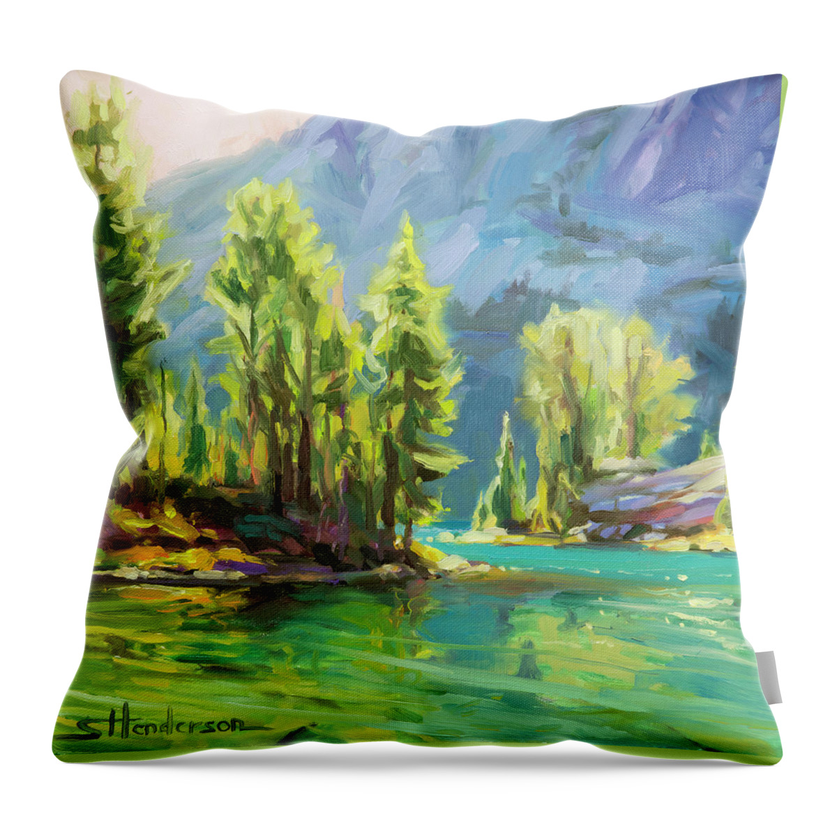 Lake Throw Pillow featuring the painting Shades of Turquoise by Steve Henderson