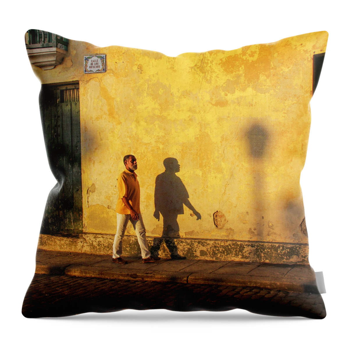 Cuba Throw Pillow featuring the photograph Shadow Walking by Marla Craven