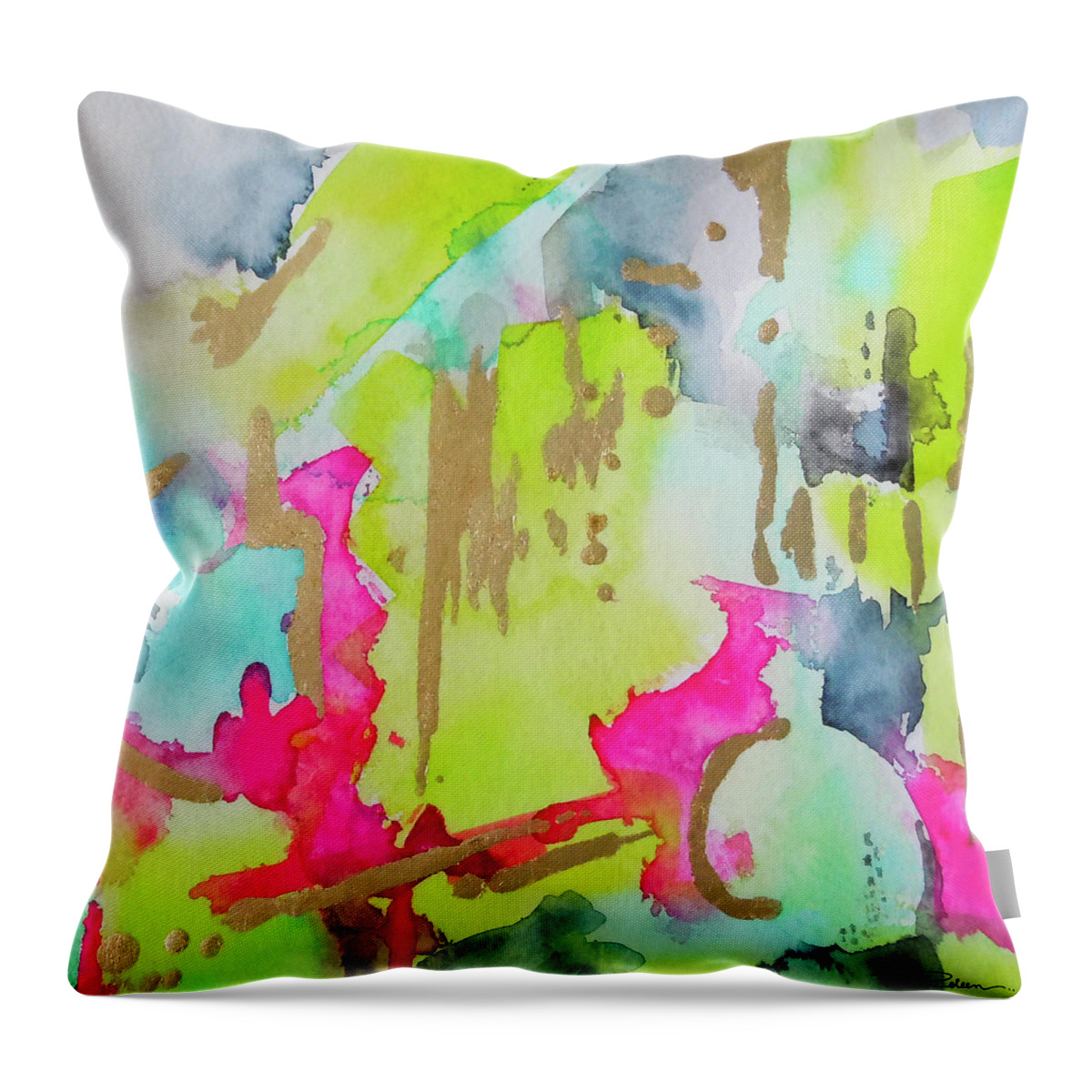 Watercolor Painting Throw Pillow featuring the painting Shadow's N Gloss by Roleen Senic