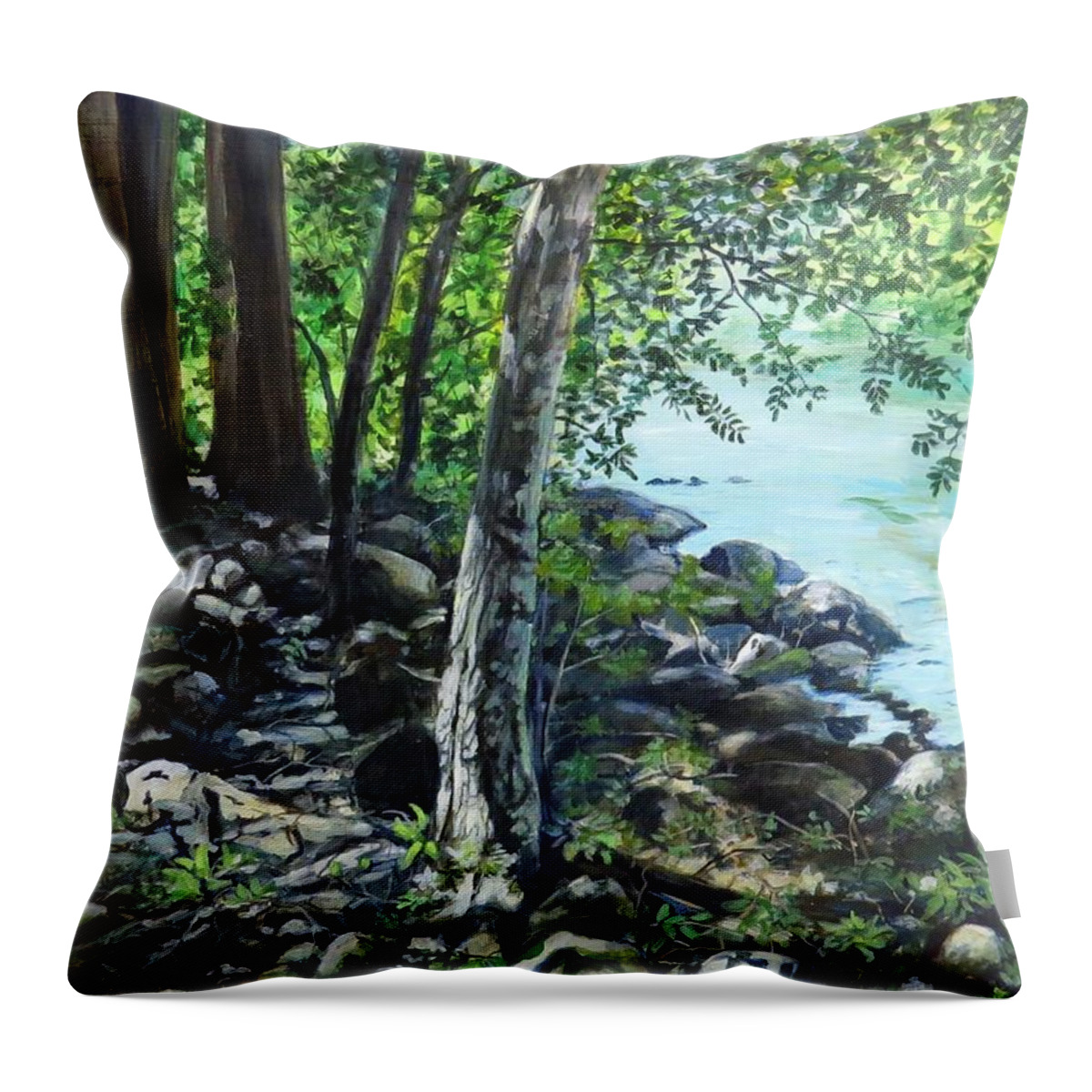 River Throw Pillow featuring the painting Shadows On The Bank by William Brody