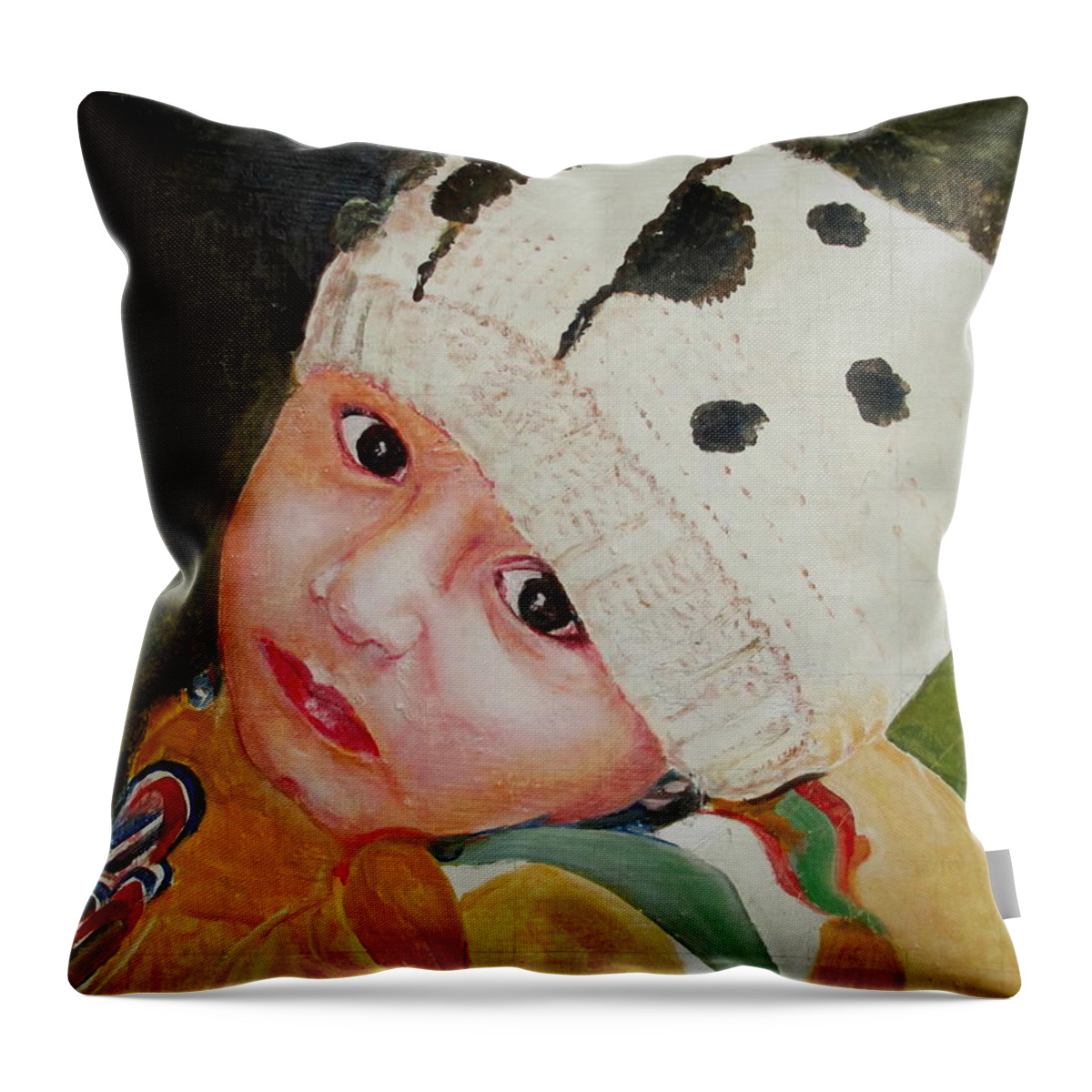 Boy Throw Pillow featuring the painting Shameer by Khalid Saeed
