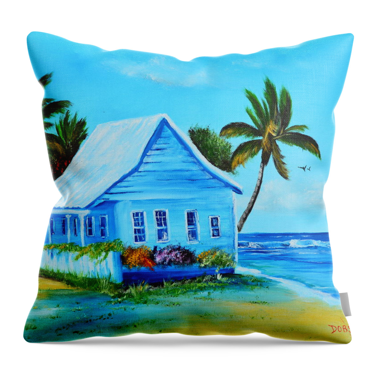 Shack In Jamaica Throw Pillow featuring the painting Shanty In Jamaica by Lloyd Dobson