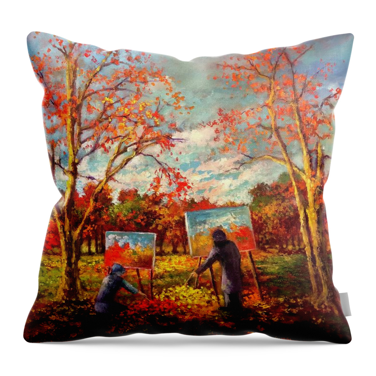Sharing Throw Pillow featuring the painting Sharing Nature's Palette by Rand Burns