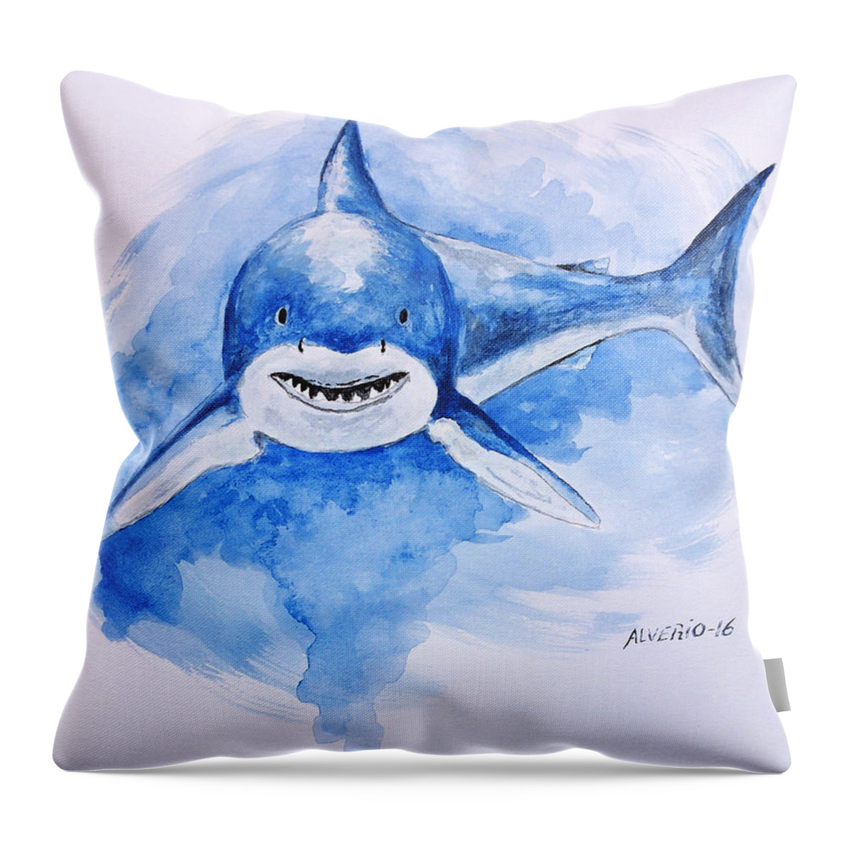 Shark Throw Pillow featuring the painting Shark by Edwin Alverio
