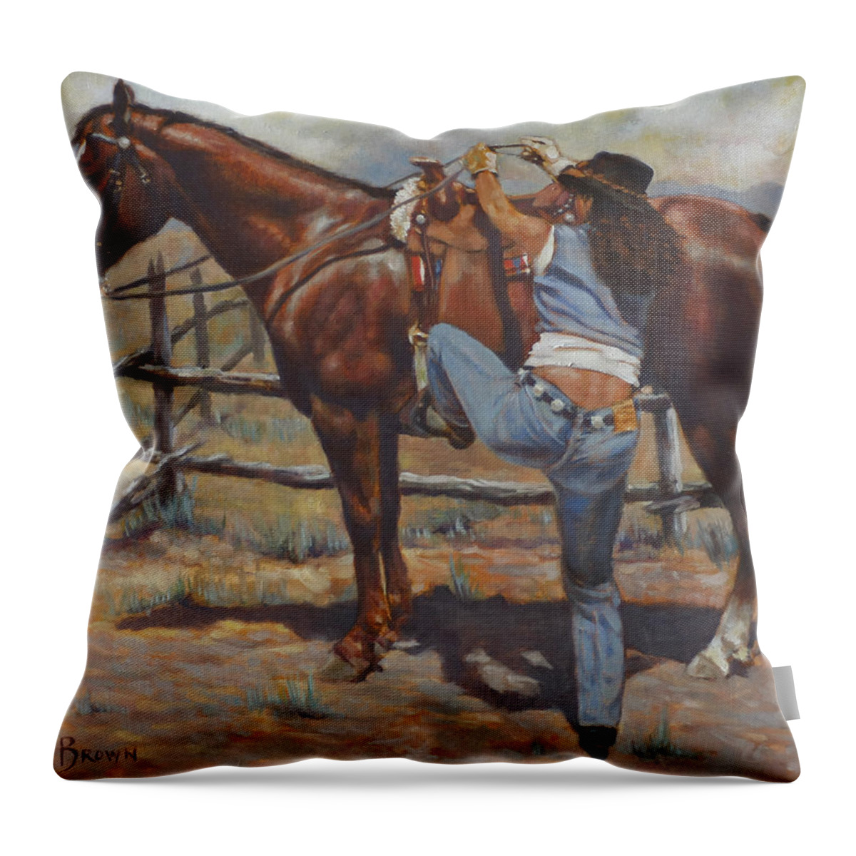 Afro-american Throw Pillow featuring the painting Shawtie-butt and Cowboy by Harvie Brown