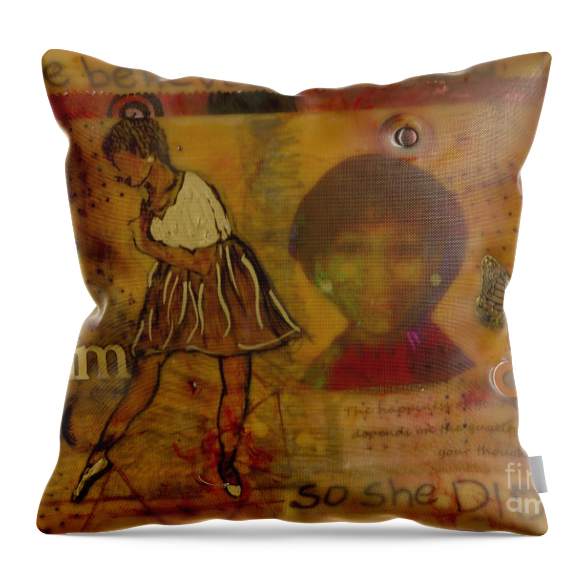 Wood Throw Pillow featuring the mixed media She Believed She Could by Angela L Walker
