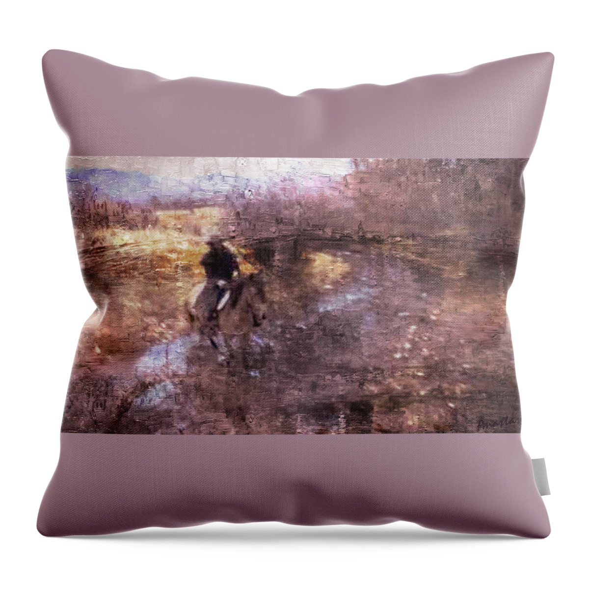Landscape Throw Pillow featuring the photograph She Rides A Mustang-Wrangler In The Rain II by Anastasia Savage Ealy