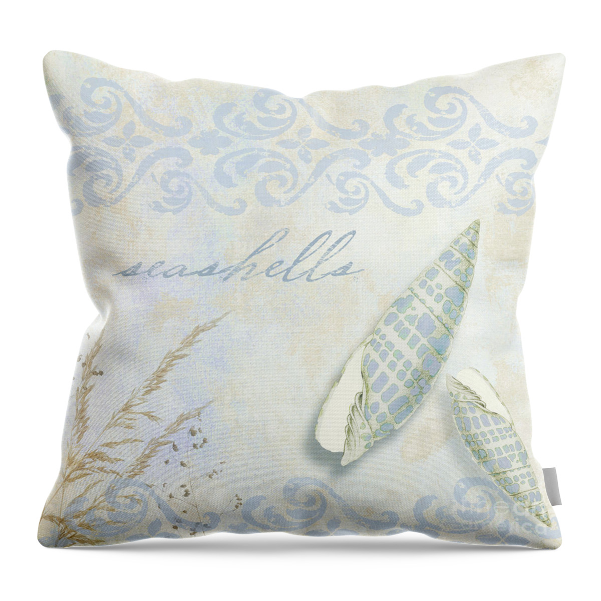 Seashells Throw Pillow featuring the painting She Sells Seashells II by Mindy Sommers