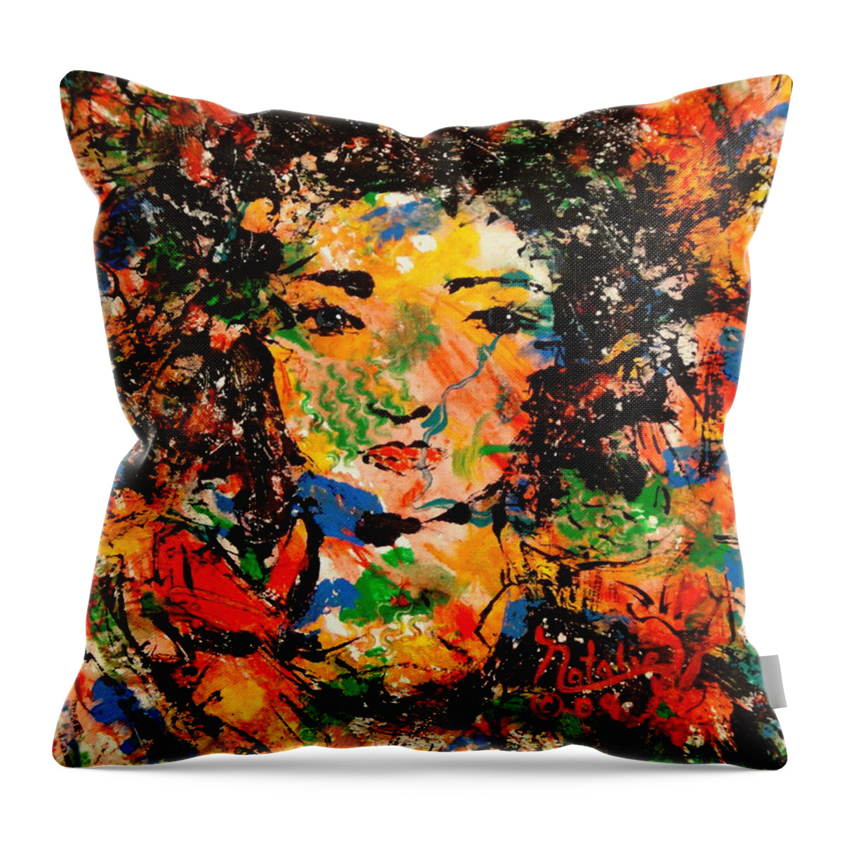 Free Expressionism Throw Pillow featuring the painting She Walks in Beauty by Natalie Holland