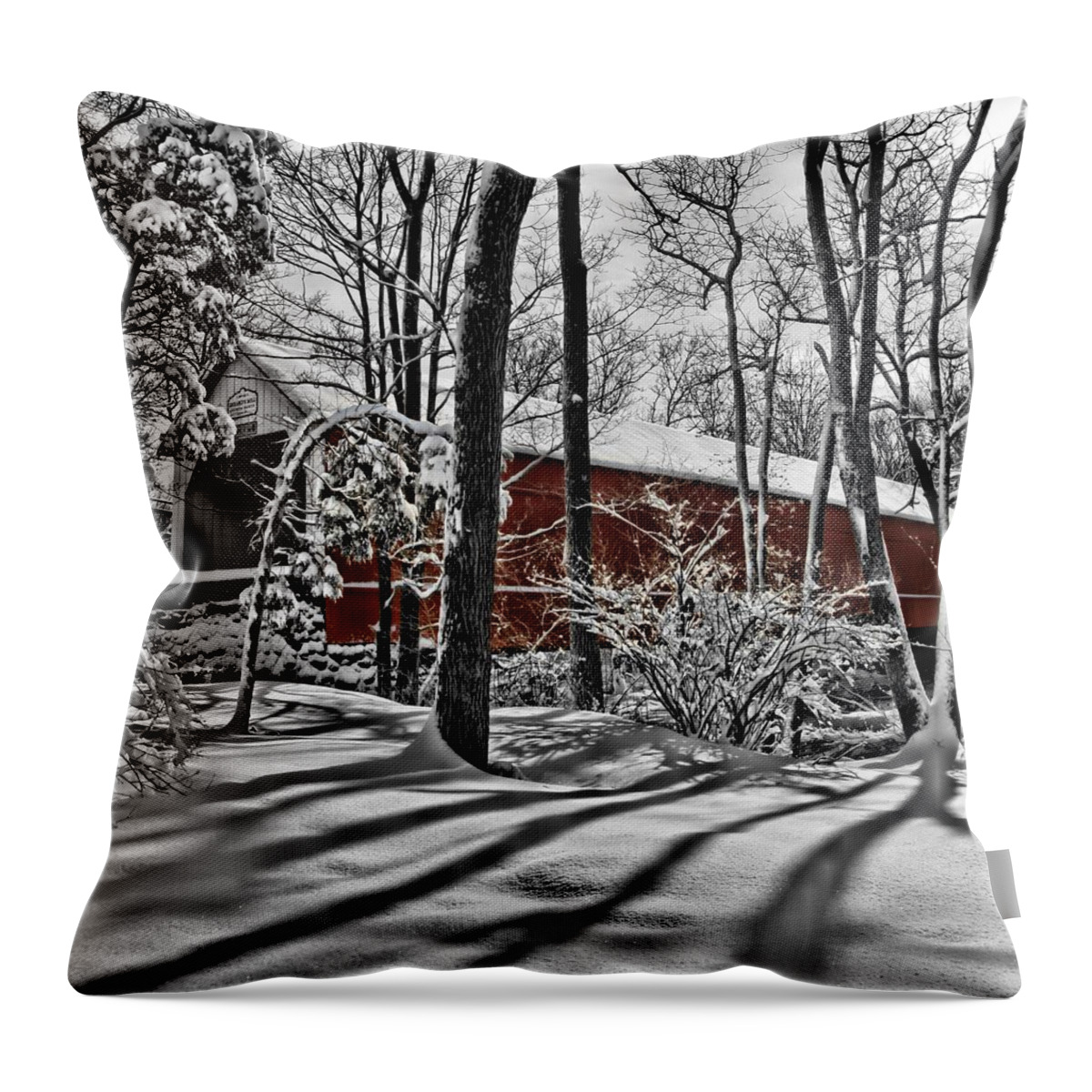 Covered Bridge Throw Pillow featuring the photograph Sheard's Mill Covered Bridge 1873 by DJ Florek