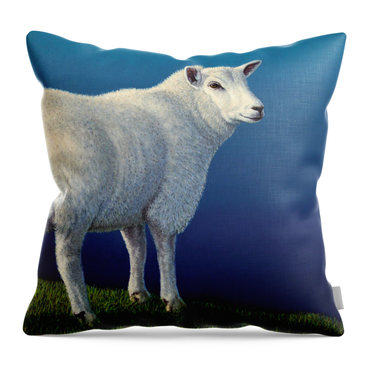 Sheep Throw Pillow featuring the painting Sheep at the edge by James W Johnson