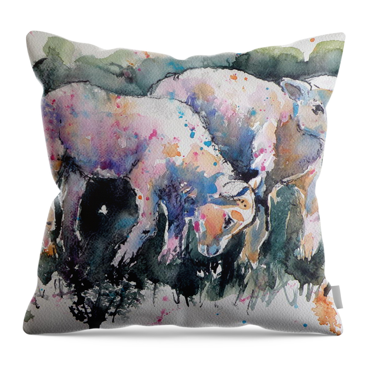 Sheep Throw Pillow featuring the painting Sheep by Kovacs Anna Brigitta