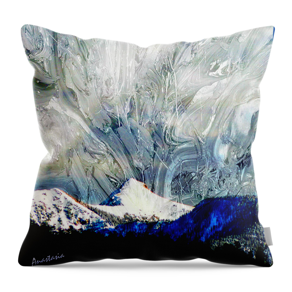 Mountain Throw Pillow featuring the painting Sheep's Head Peak April Snow II by Anastasia Savage Ealy