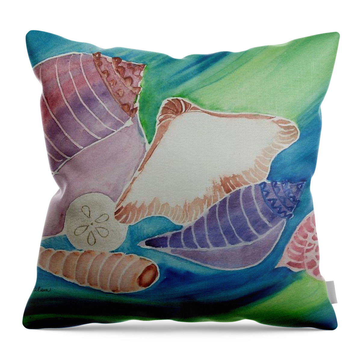 Sea Shells Throw Pillow featuring the painting Shell Swept by Susan Nielsen