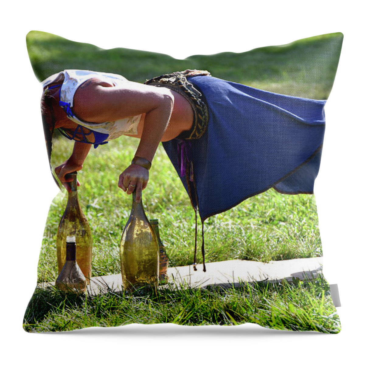 Action Throw Pillow featuring the photograph Shelli Buttons on the Bottle by Mike Martin