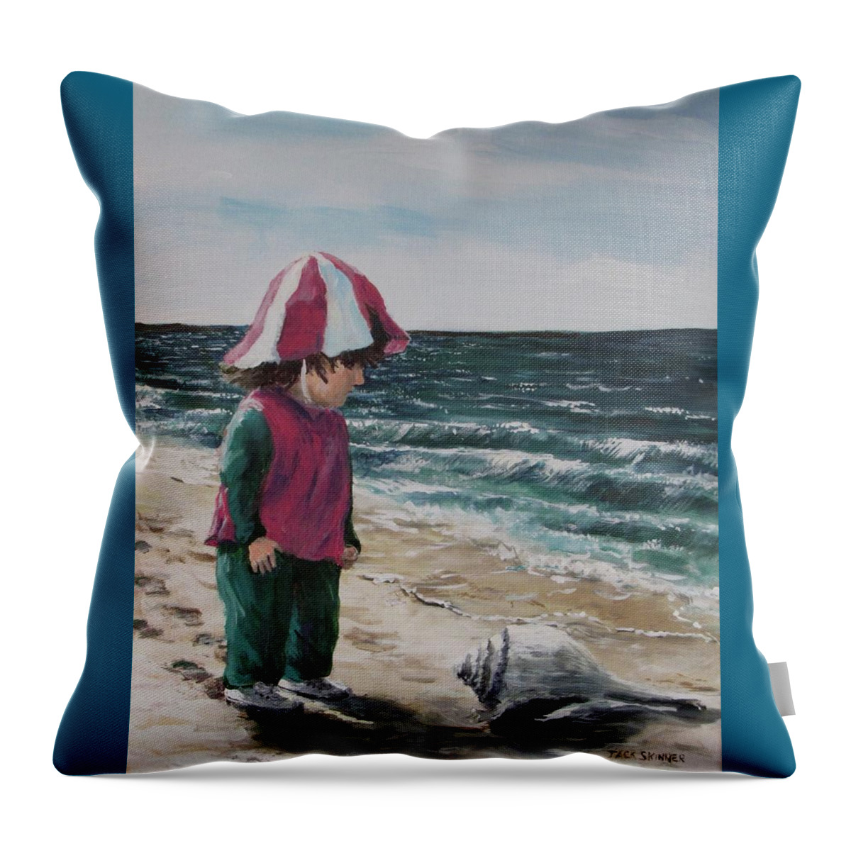 Beach Throw Pillow featuring the painting Shello by Jack Skinner