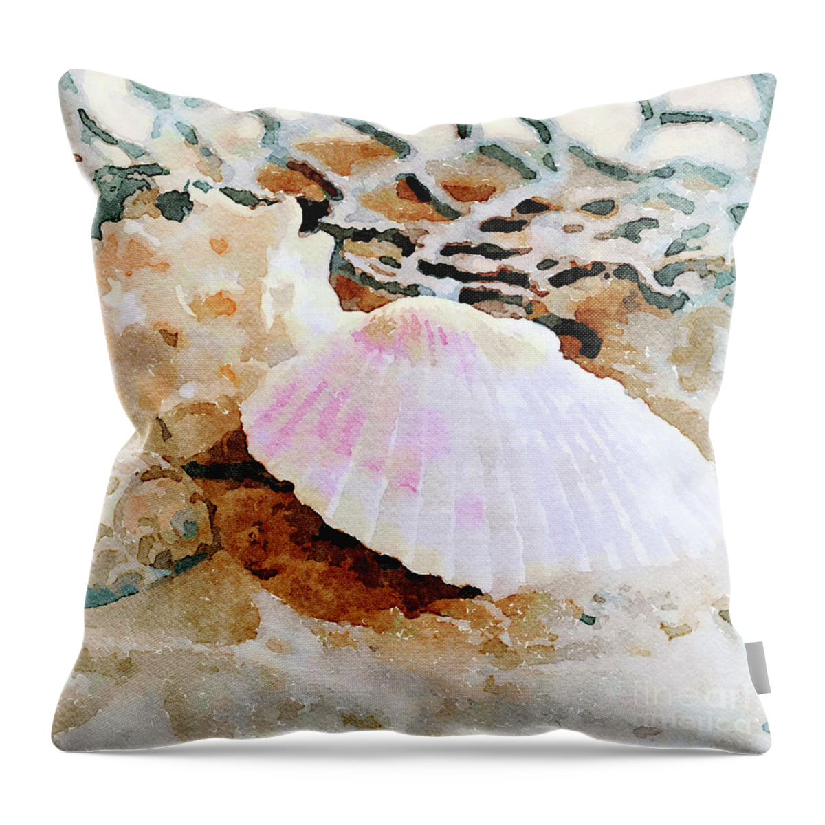 Digital Watercolor Throw Pillow featuring the digital art Shells by Betty LaRue
