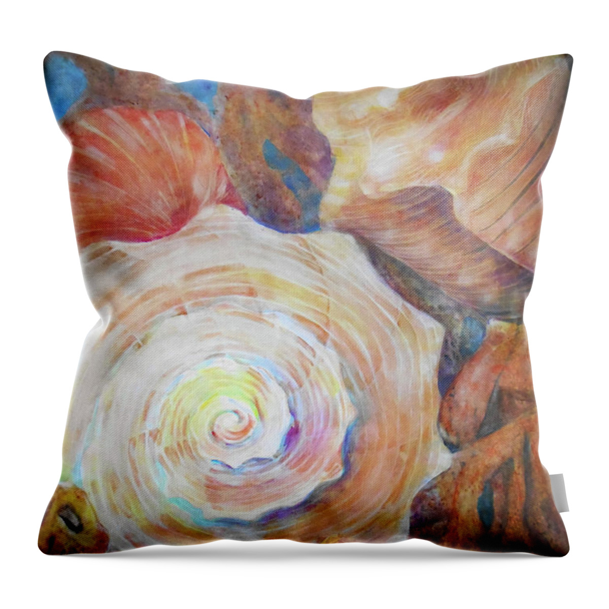 Beach Throw Pillow featuring the painting Shells by Cora Marshall