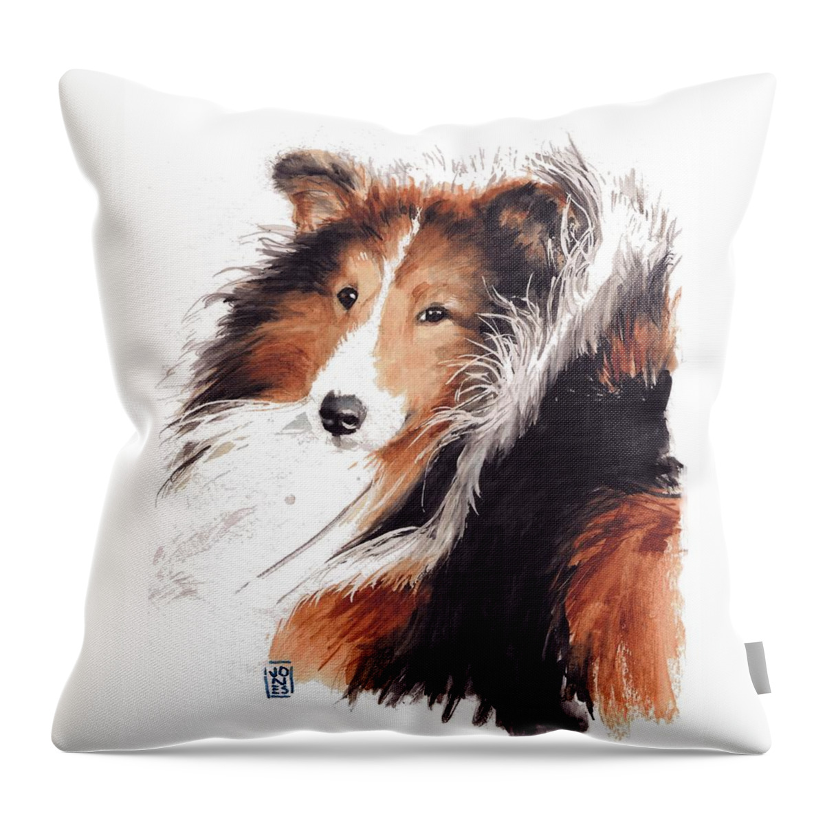 Sheltie Throw Pillow featuring the painting Sheltie by Debra Jones