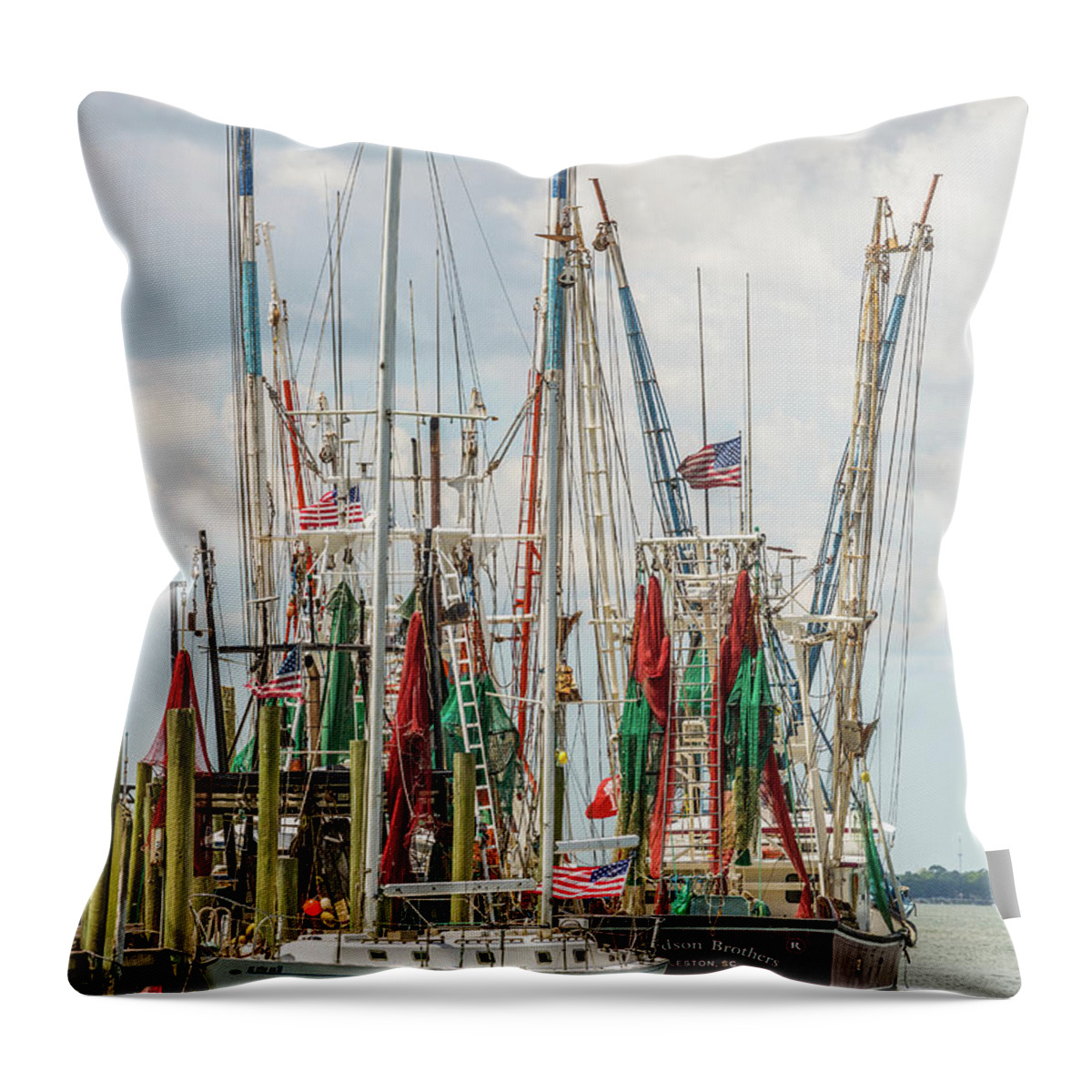 Shem Creek Throw Pillow featuring the photograph Shem Creek Sunday by Donnie Whitaker