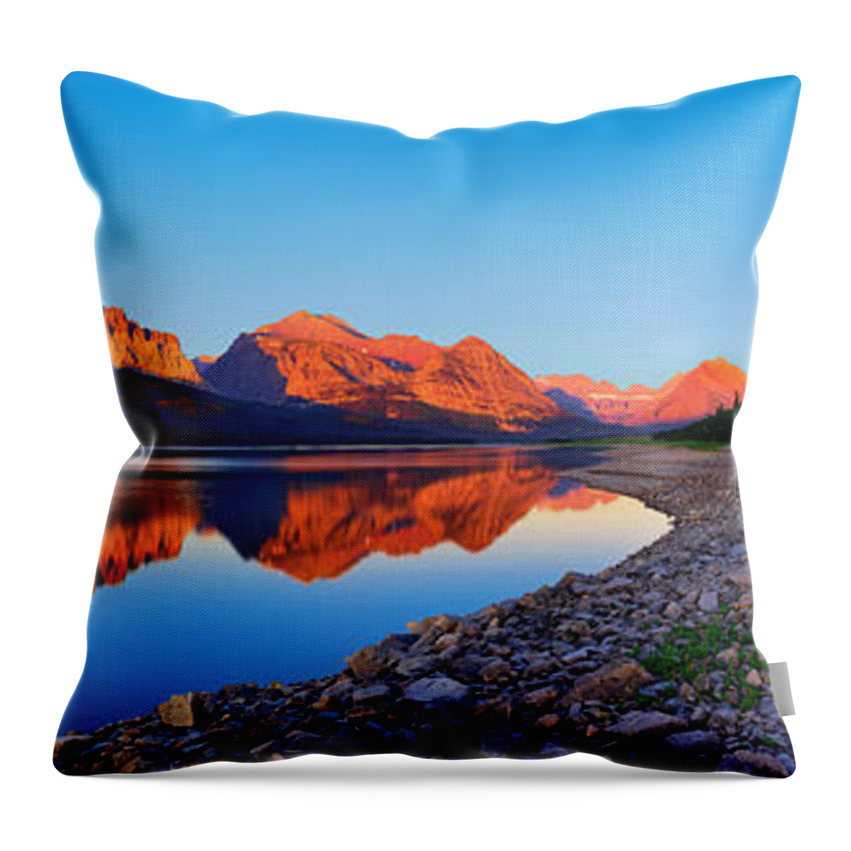 Lake Sherburne Throw Pillow featuring the photograph Sherburne Shore Sunrise Panorama by Greg Norrell