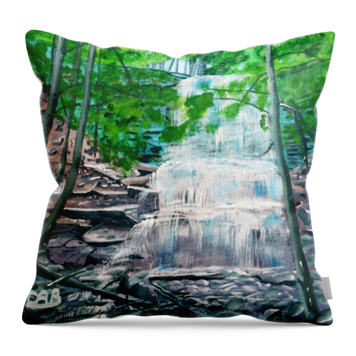 Landscape Throw Pillow featuring the painting Sherman Falls by David Bigelow