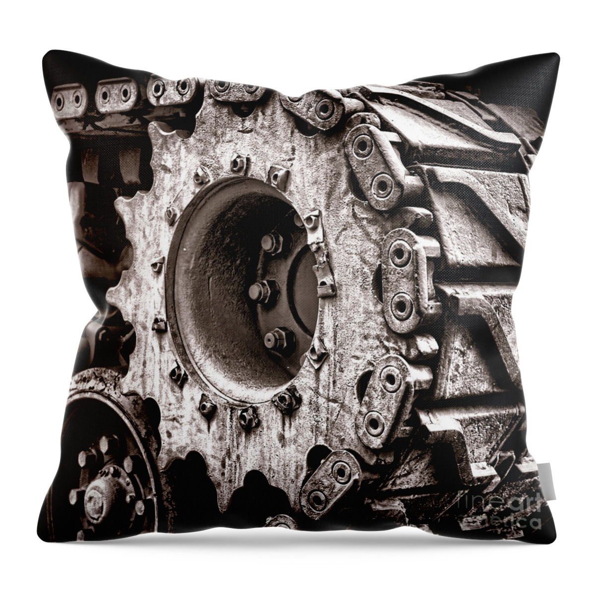 Sherman Throw Pillow featuring the photograph Sherman Tank Drive Sprocket by Olivier Le Queinec