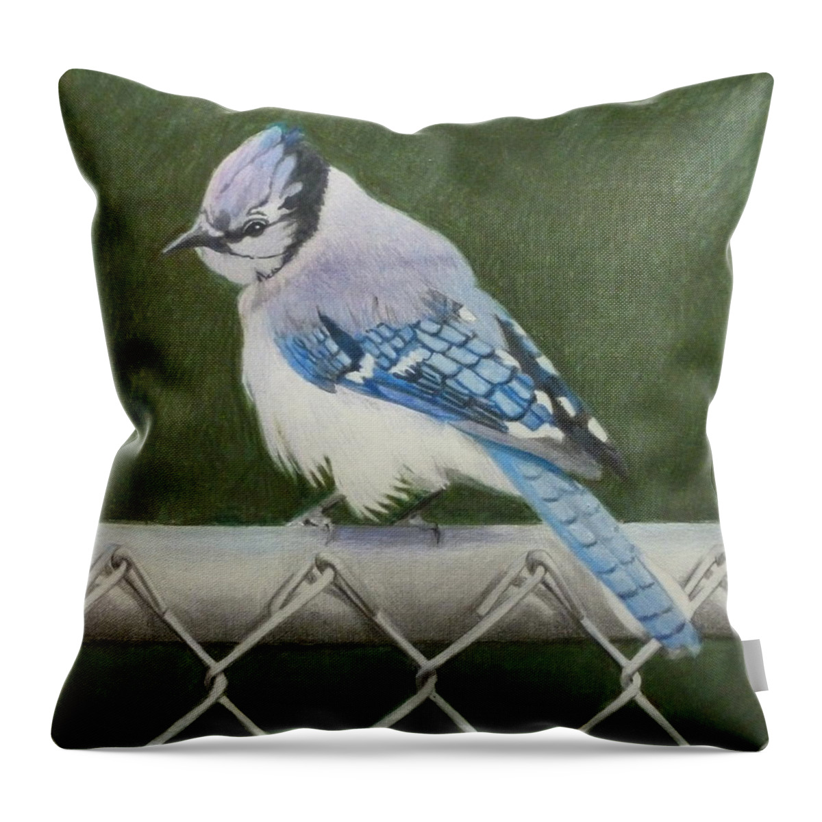 Bird Throw Pillow featuring the painting Sherrie's Bluejay by Constance DRESCHER
