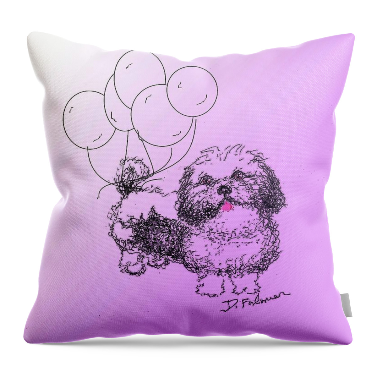 Animal Throw Pillow featuring the drawing Shih Tzu by Denise F Fulmer
