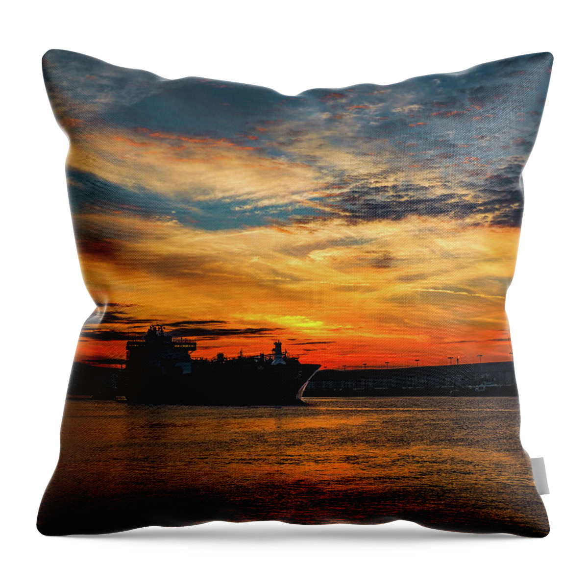 Sunset Throw Pillow featuring the photograph Ship Channel Sunset by Jerry Connally
