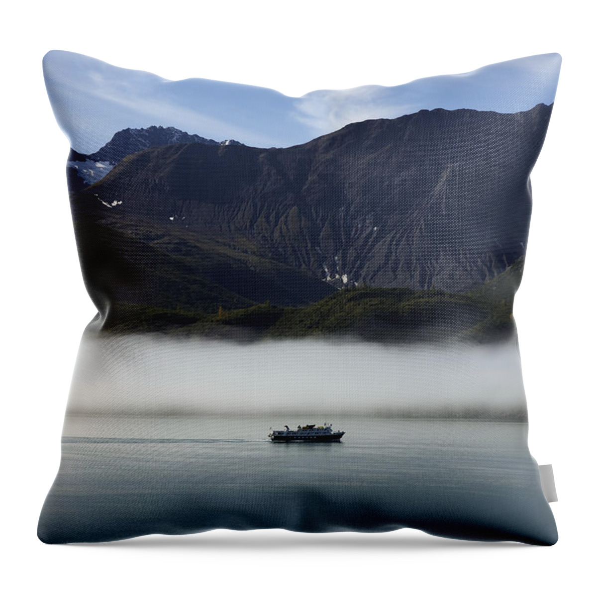 Glacier Bay National Park. Glacier Throw Pillow featuring the photograph Ship in the Fog by Richard J Cassato