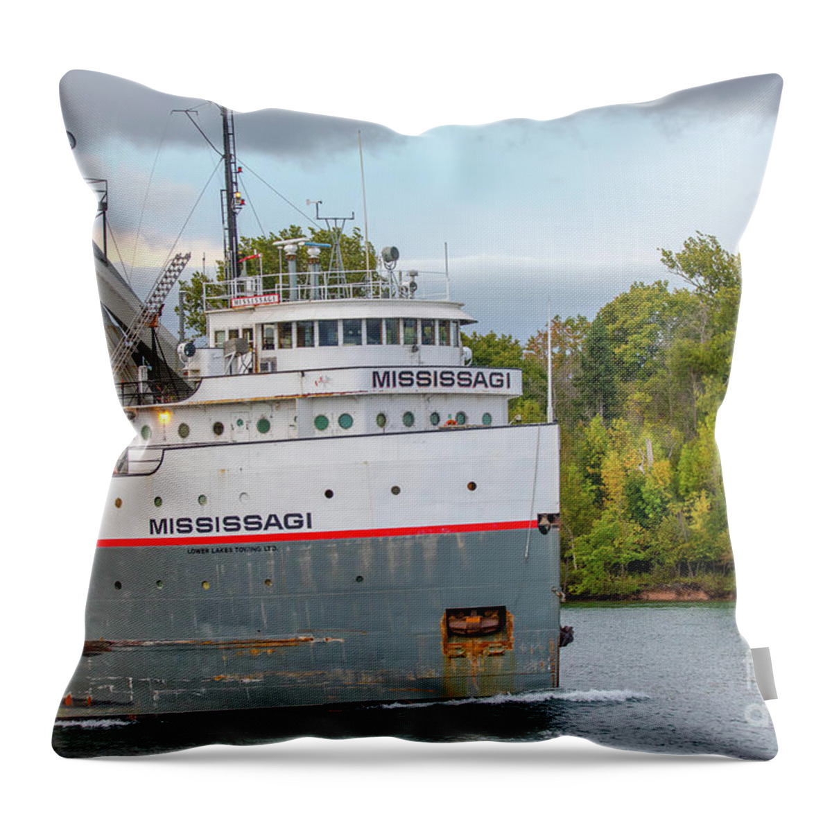 Ship Throw Pillow featuring the photograph Ship Mississagi Autumn Colors -1744 by Norris Seward