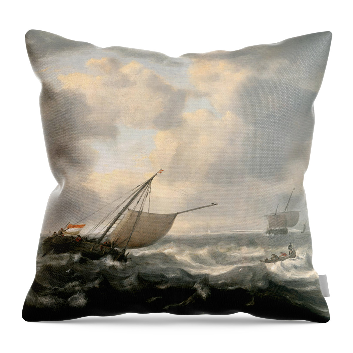 Ships Throw Pillow featuring the painting Ships on a Choppy Sea by Hendrik van Anthonissen