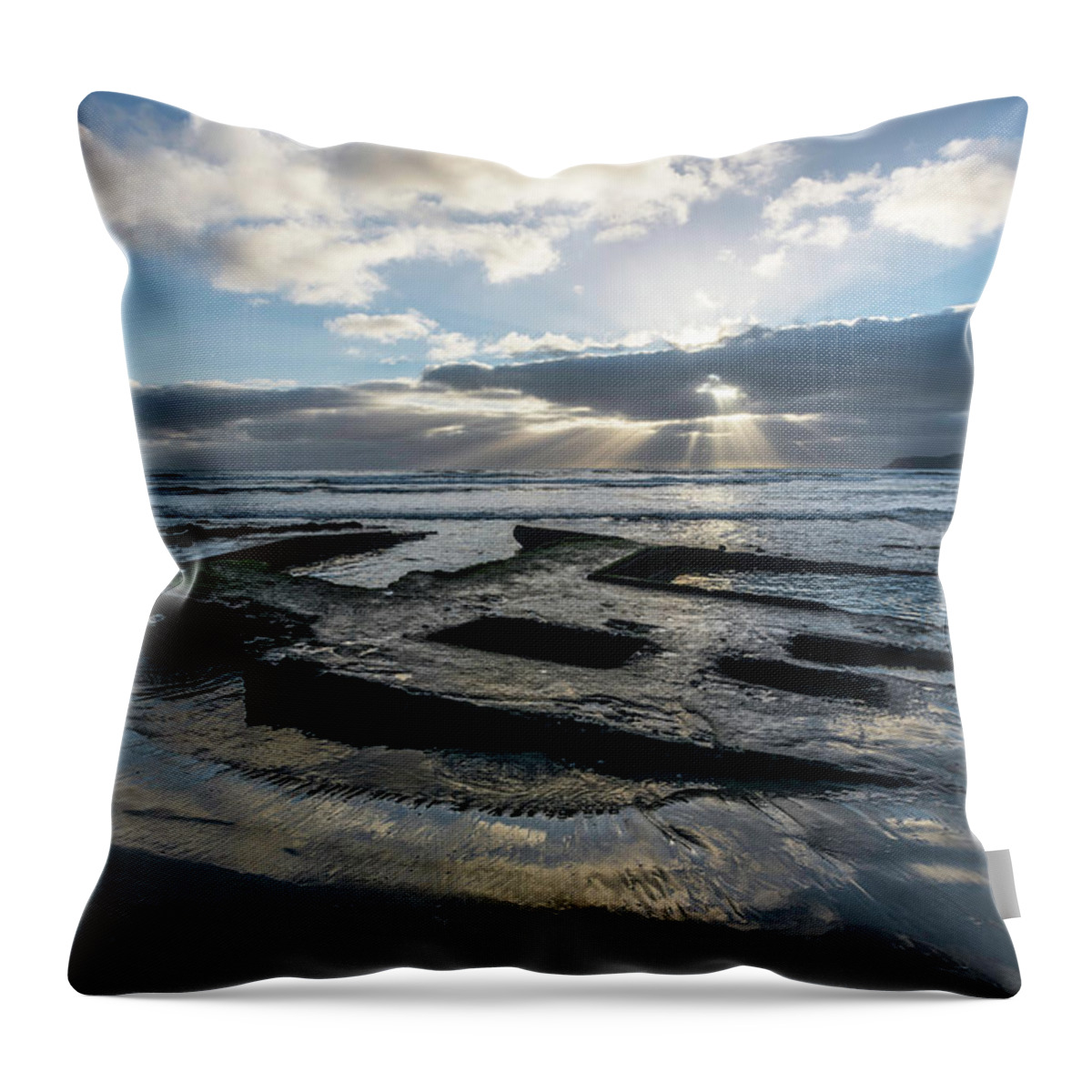  Throw Pillow featuring the photograph Shipwreck and Sun Rays by Scott Cunningham