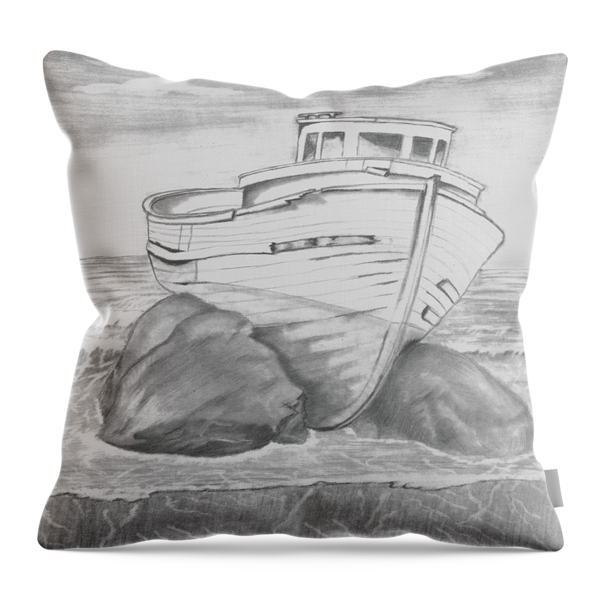 Ships Throw Pillow featuring the drawing Shipwreck by Terry Frederick