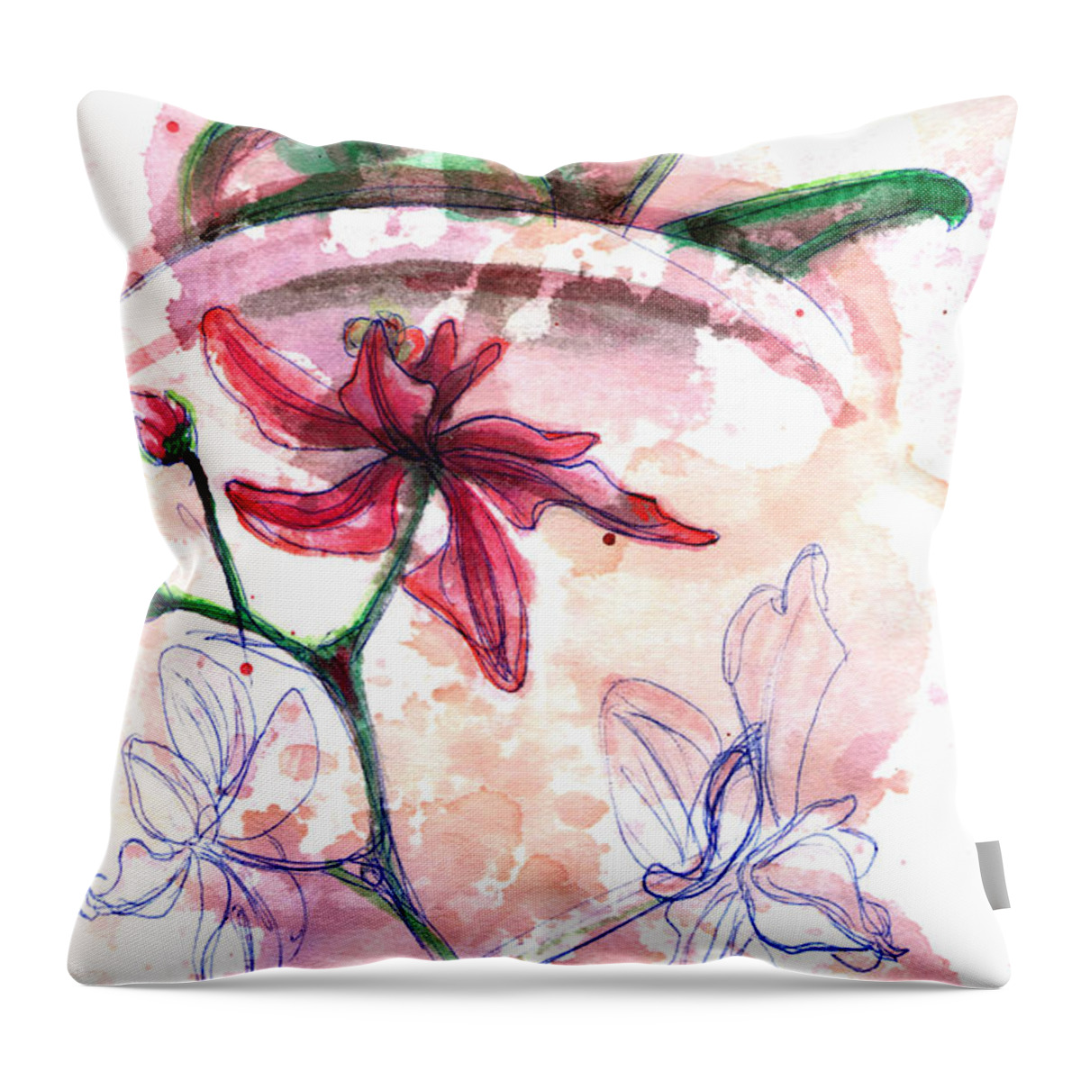 Orchid Art Throw Pillow featuring the painting Shiraz Orchid II by Ashley Kujan