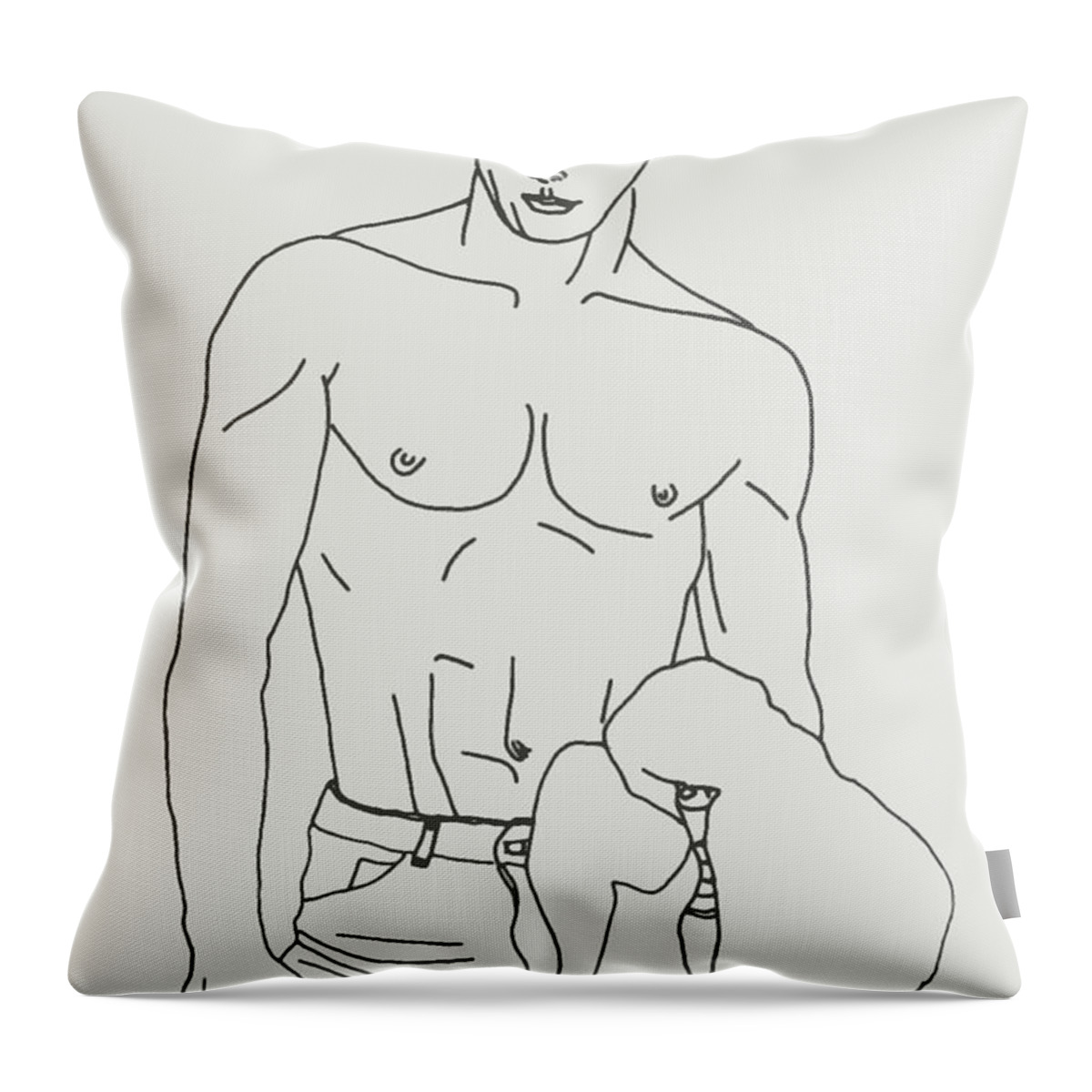 Shirtless Throw Pillow featuring the drawing Shirtless Young Male by Sheri Parris