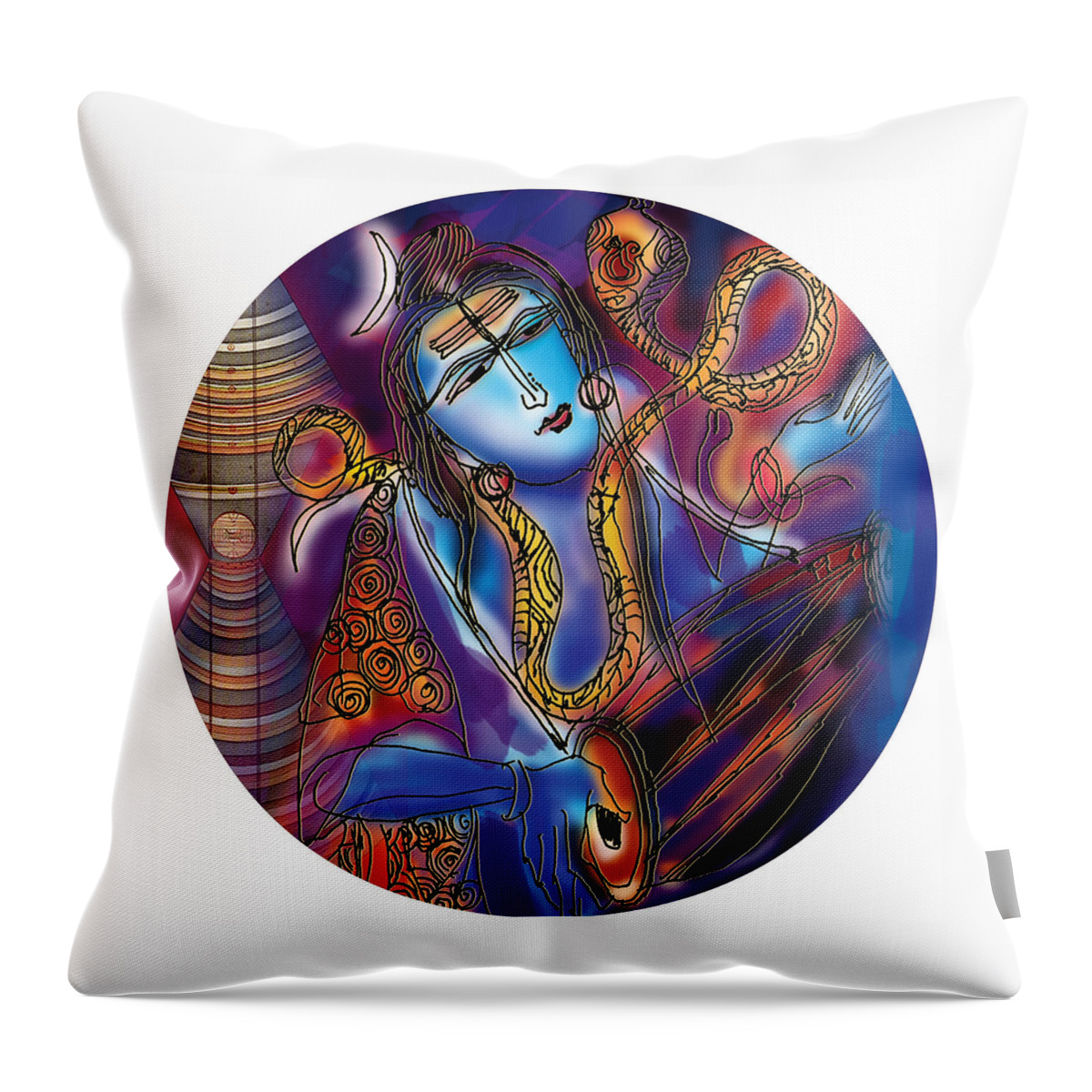 Yoga Throw Pillow featuring the painting Shiva playing the drums by Guruji Aruneshvar Paris Art Curator Katrin Suter